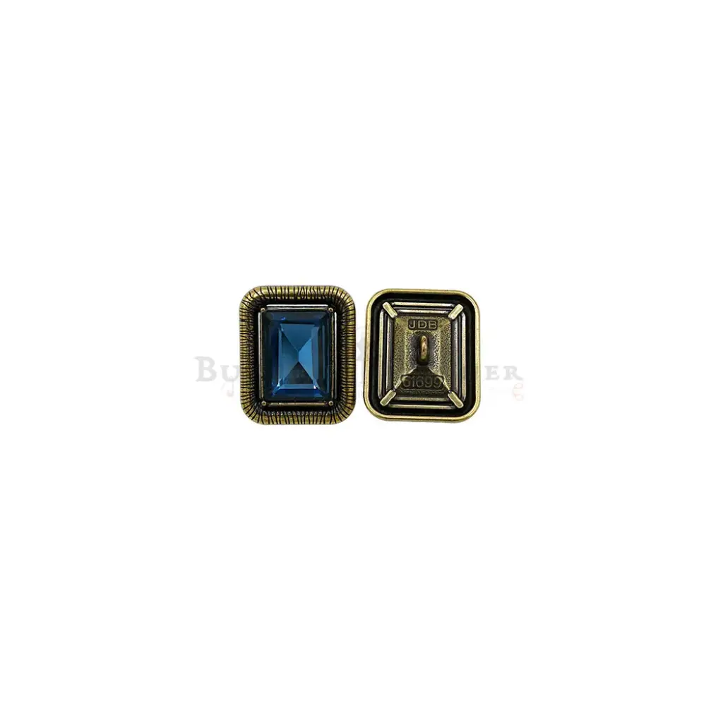 Ancient Gold Plated Texture Border Crystal Square Button